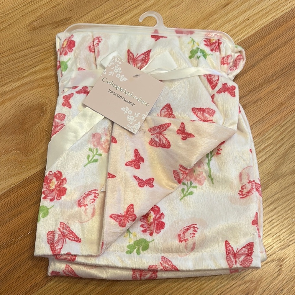 Catherine Malandrino Pink and White Butterfly Blanket